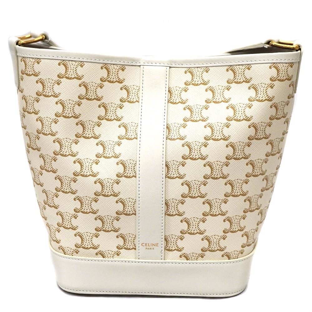 Celine Bucket Bag Triomphe Canvas white calfskin leather